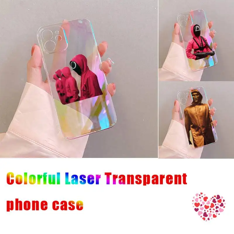 

Mask man Squid Game Phone Case for iPhone huawei mate 7 8 9 11 12 20 30 40 X XS XR MINI Pro Max Plus laser Transparent shell