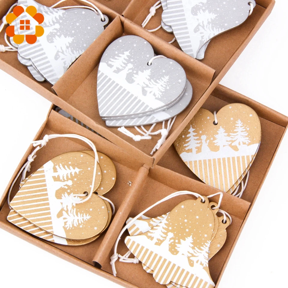 8 шт./лот золотые серебряные деревянные Рождественские Подвески с принтом