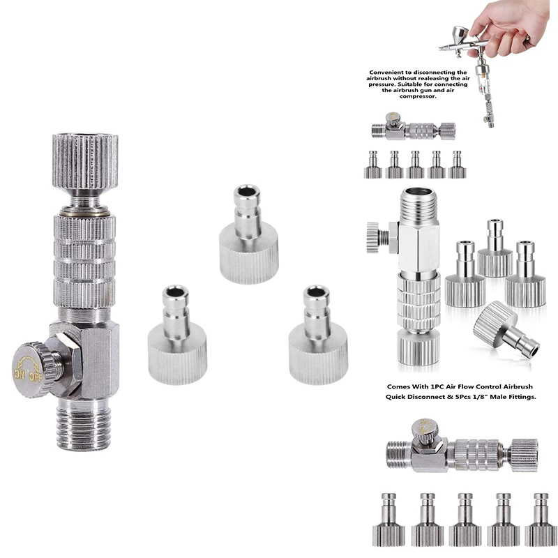 

Airbrush Quick Release Air Flow Control Coupler with 1/8Inch Male Coupler Fitting Connections Adjustment Valve