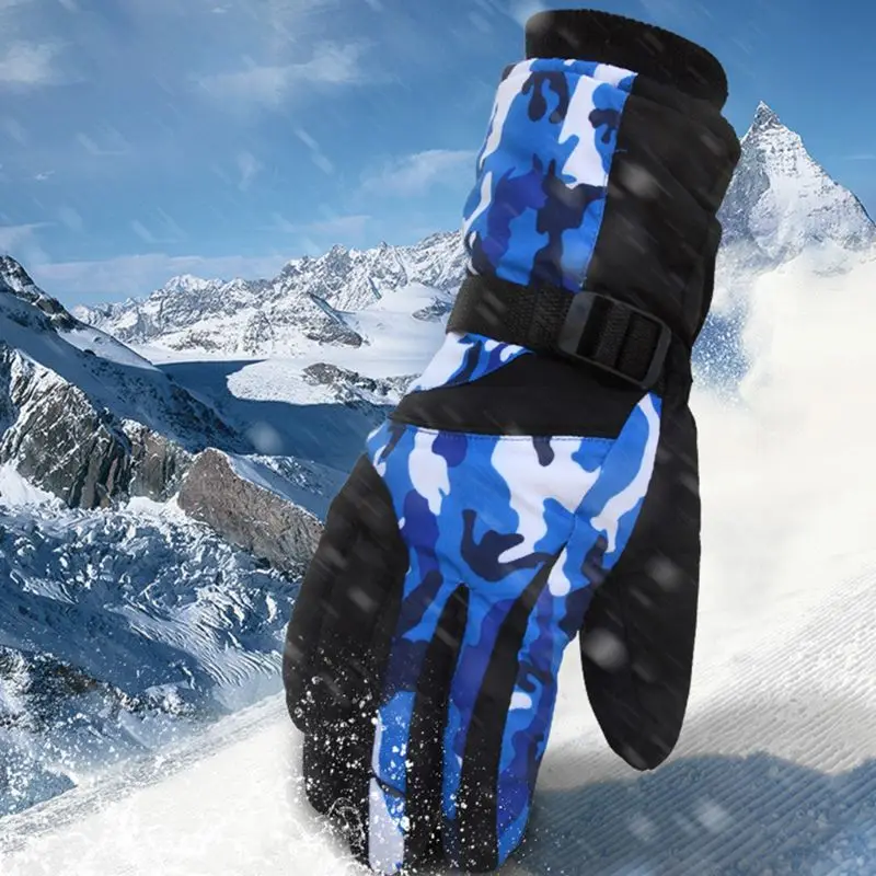 Зимние камуфляжные полосатые лыжные перчатки унисекс водонепроницаемые теплые