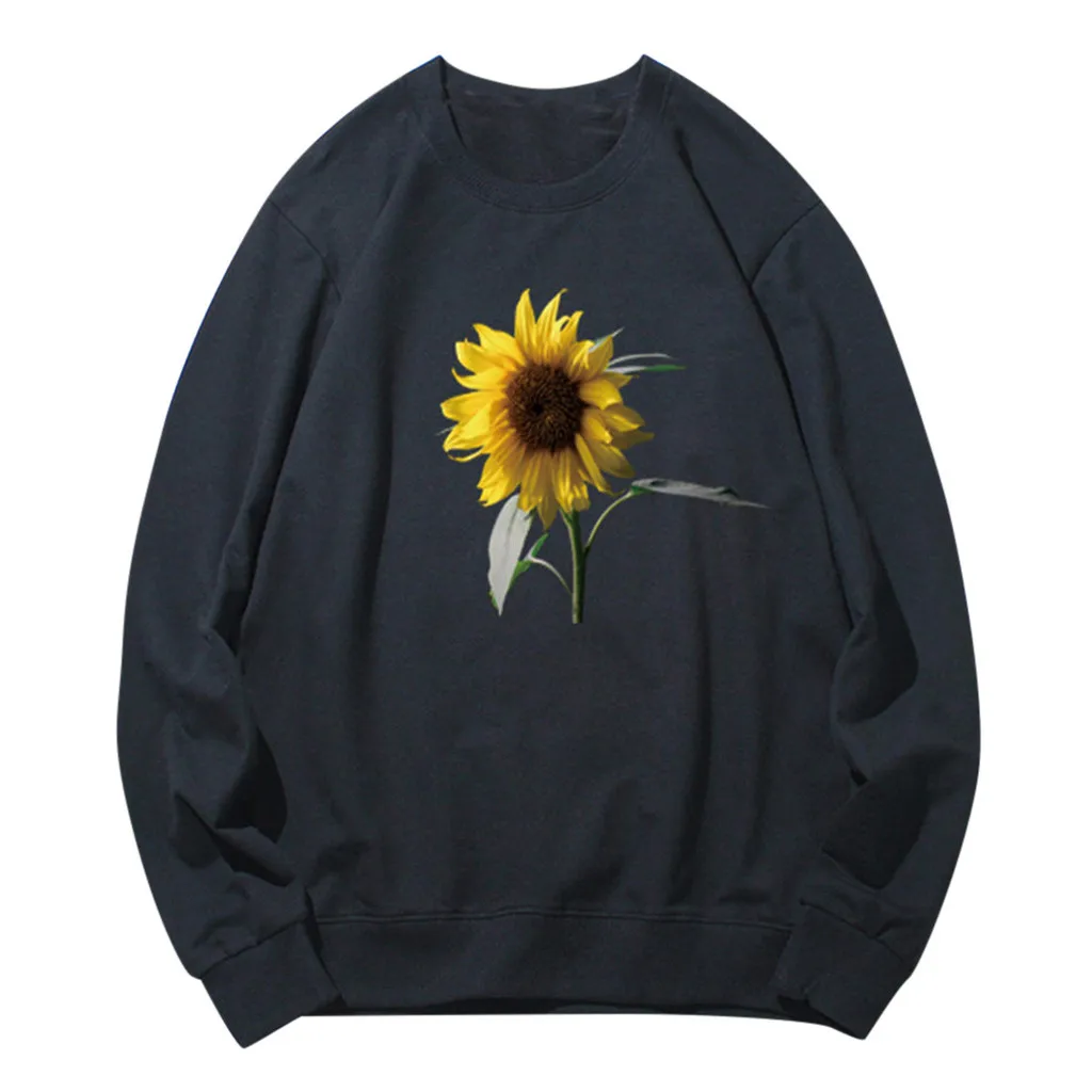 Толстовка с объемным принтом подсолнуха расслабляющая длинным рукавом на осень