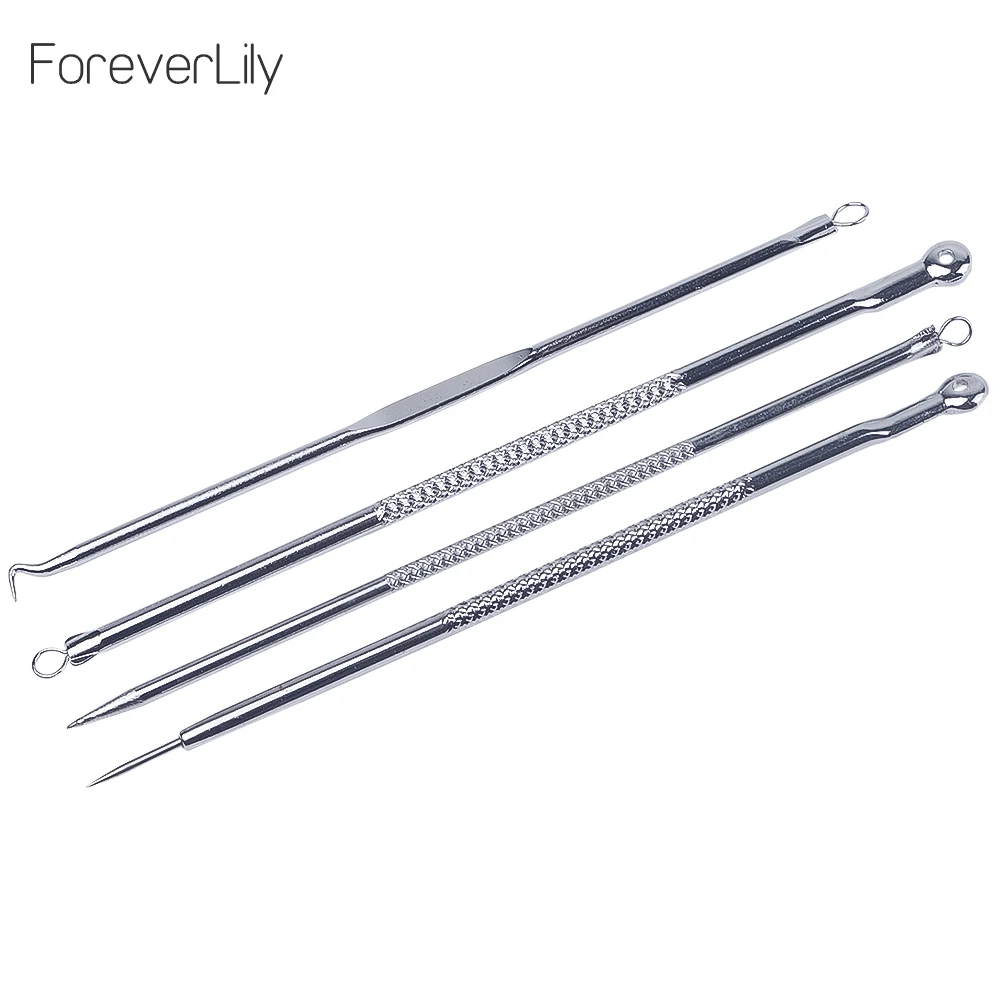 Foreverlily 4 шт. для удаления угрей, акне иглы из нержавеющей прыщей пятнышко Comedone экстрактор моющее средство красота уход за лицом