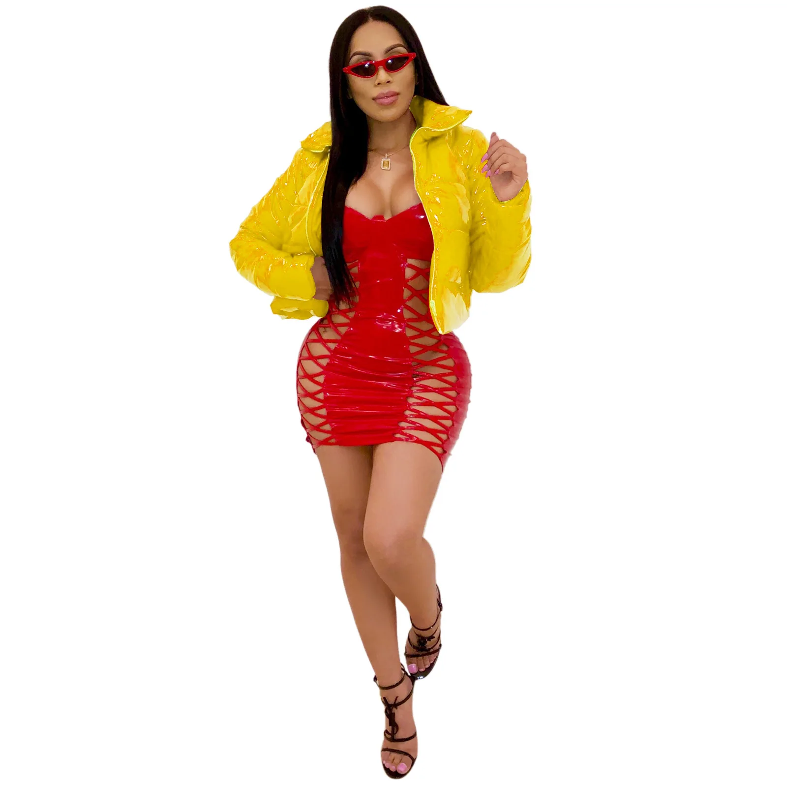 Женская модная блестящая зимняя куртка из искусственной кожи короткая парка на