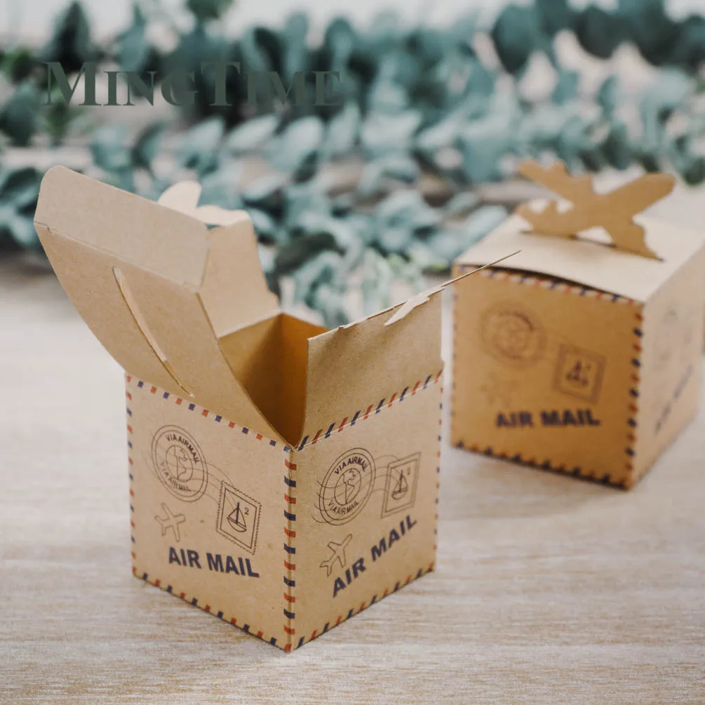10 шт крафт бумаги самолет конфеты коробка свадебные путешествия тема украшения