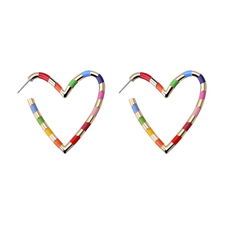 

TIMEONLY Unique Design Color Ful Love Heart Hoop Earrings for Women Enamel Metal Earring Statement Street Style Accessories