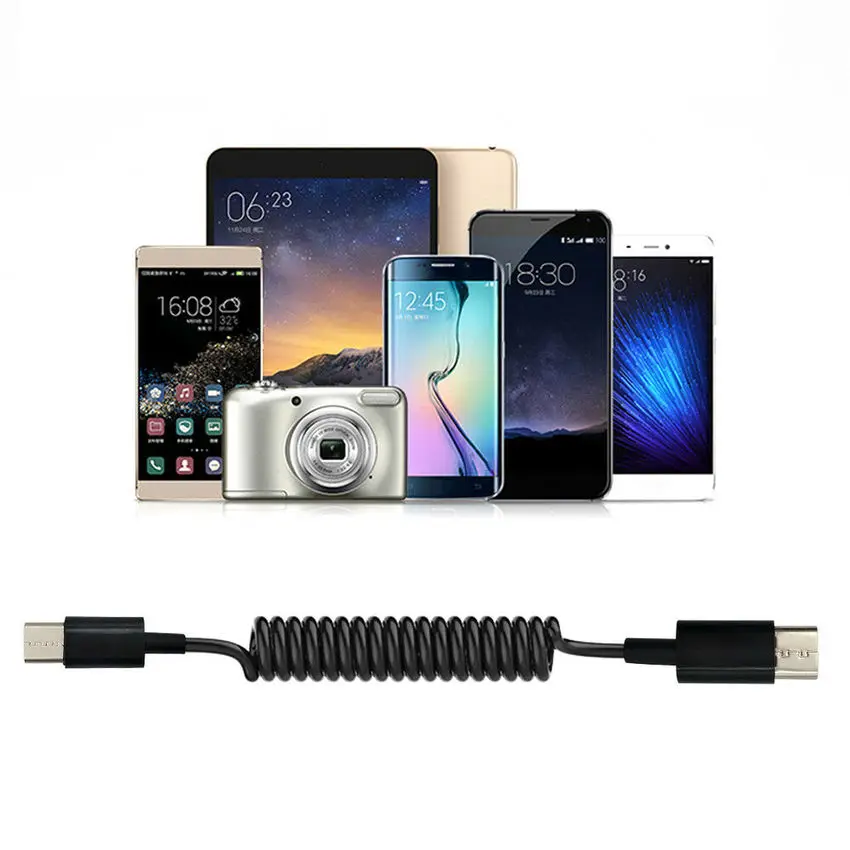 1 Meter USB Type C Cable Coiled Spring Spiral Type-C Male To 2.0 A Cord | Электроника