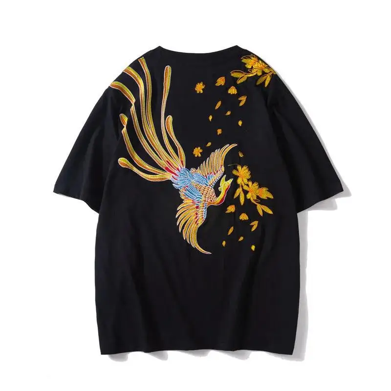 

Mens T Shirts New Fashion Exquisite Phoenix Embroidered Short-sleeved Tops Summer Casual Loose Comfortable Cotton Daily Tees