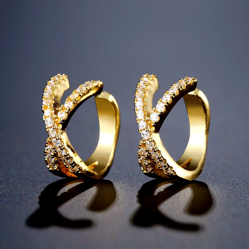 Gold Color Красивые серьги-Клипсы из кубического циркония AAA ZAKOL, хрящи, модные серьги-манжеты в виде листьев, Женские Ювелирные аксессуары FSSP3017 - Окраска металла: Gold Color