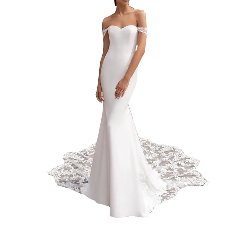 

YILIBER New simple wedding dress backless sleeveless design chiffon lace bride dresses princess dress plus size tailor-made