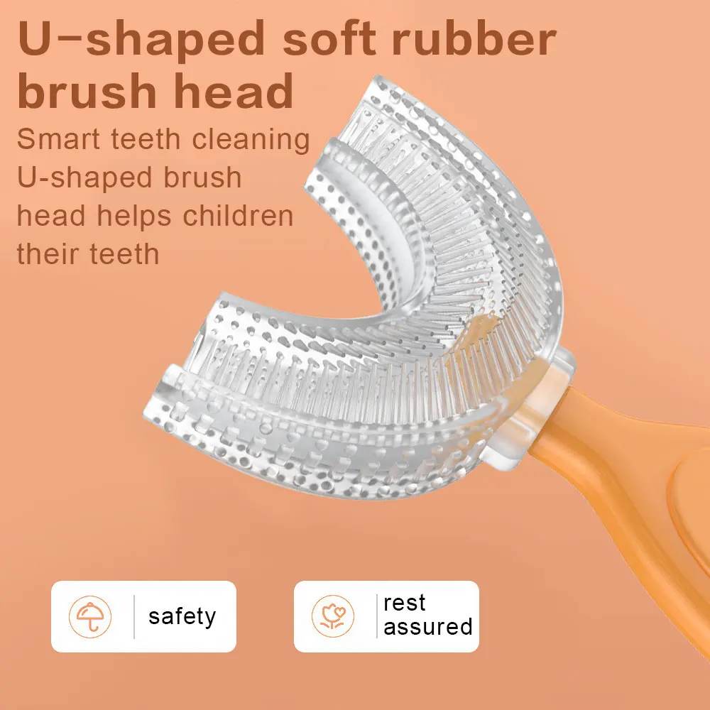 Cepillo de dientes con pincel de silicona blanda en forma de U para ni&ntilde;os, cepillo de dientes Manual para beb&eacute;s, Limpieza de dientes para reci&eacute;n nacidos de 2 a 12 a&ntilde;os-1