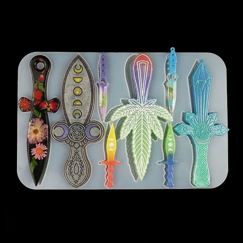 

Knife Resin Mold Different Shape Sword Dagger Silicone Epoxy Mould for Halloween Cosplay Keychain Decoration DIY Casting