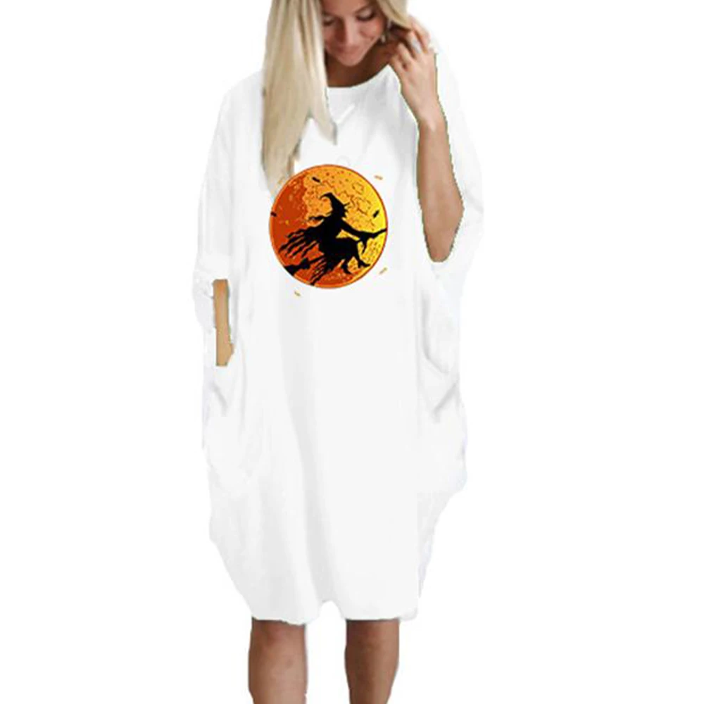 

Plus Size Women Printed Casual Short Sleeve Loose T-Shirt Dress Christmas Xmas Woman Dress Halloween Theme Fashion Casual Loose