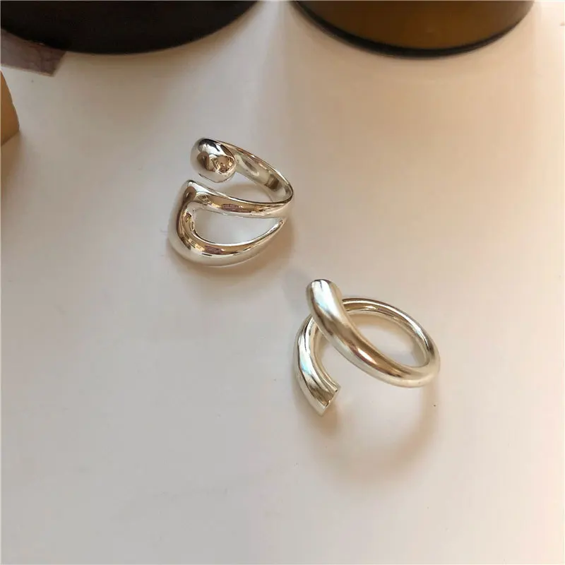 

Fashion Minimalist 925 Sterling Silver Rings for Women Creative Double Lines Shape Hollow Irregular Geometric Party Jewelry Gift