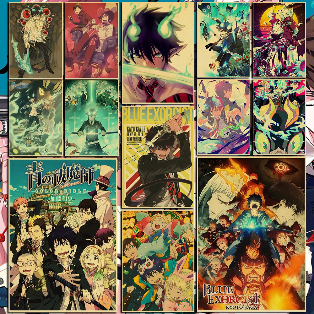 

Vintage Japanese Anime Ao no Exorcist Retro Posters Wall Stickers Kraft Paper Prints Home Decoration Wall Stickers