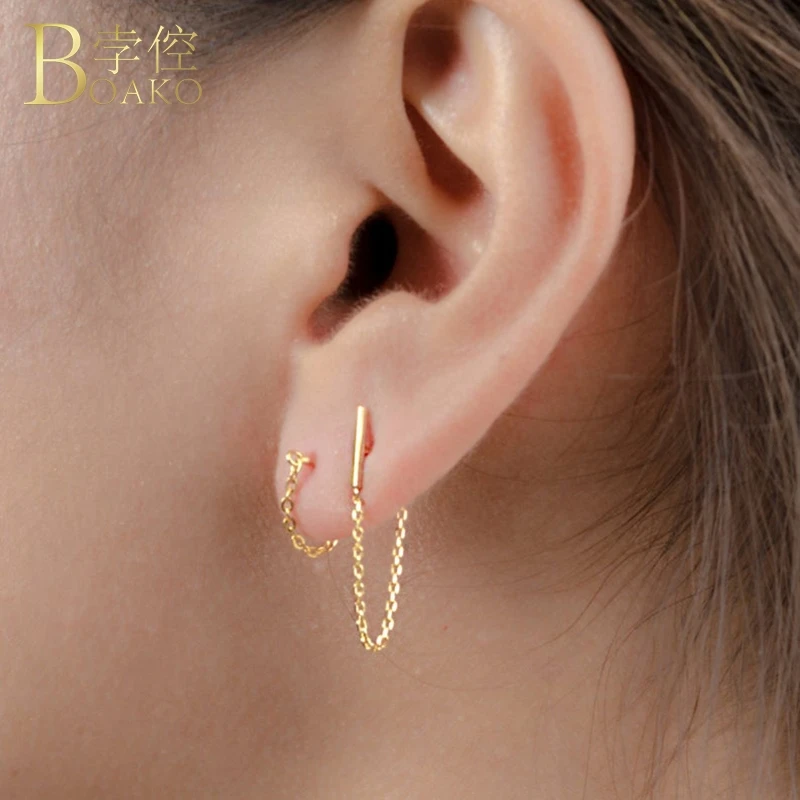 

Real 925 Silver Earrings For Women Chain Earrings Girl Ear Bone Piercing Earring Female Minimalism Tassel aretes Z5