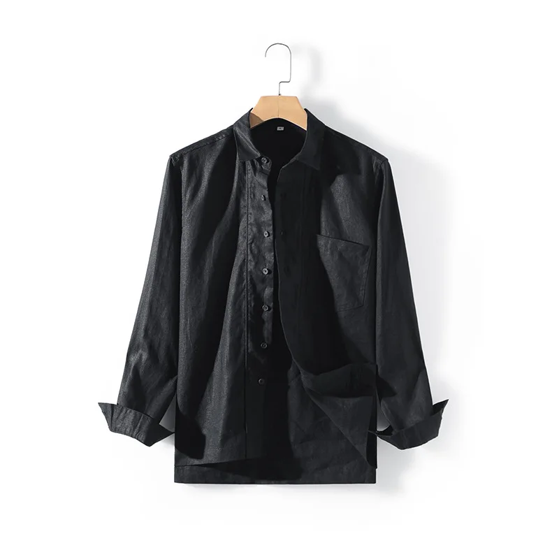 

2021 spring new men's Linen Shirt loose youth Lapel cardigan casual long sleeve D019