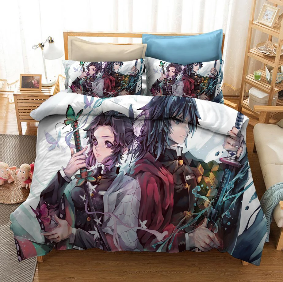 

Anime 3D Print Comforter Bedding Set Duvet Covers Pillowcases Bedclothes Home Textile Cartoon Demon Slayer Queen King Size Kids