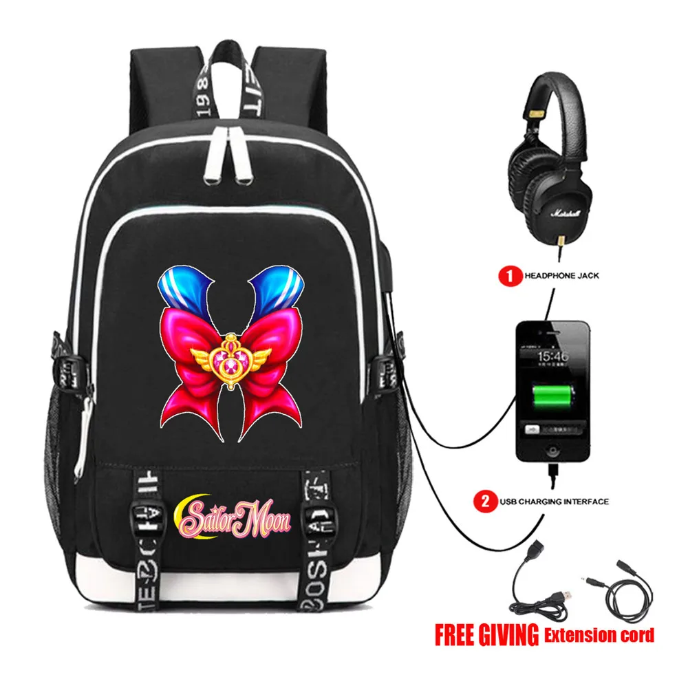 

USB Charge Headphone jack School Bags Pocketbook Travel Bags Laptop packsack for anime printing Backpack 7 style