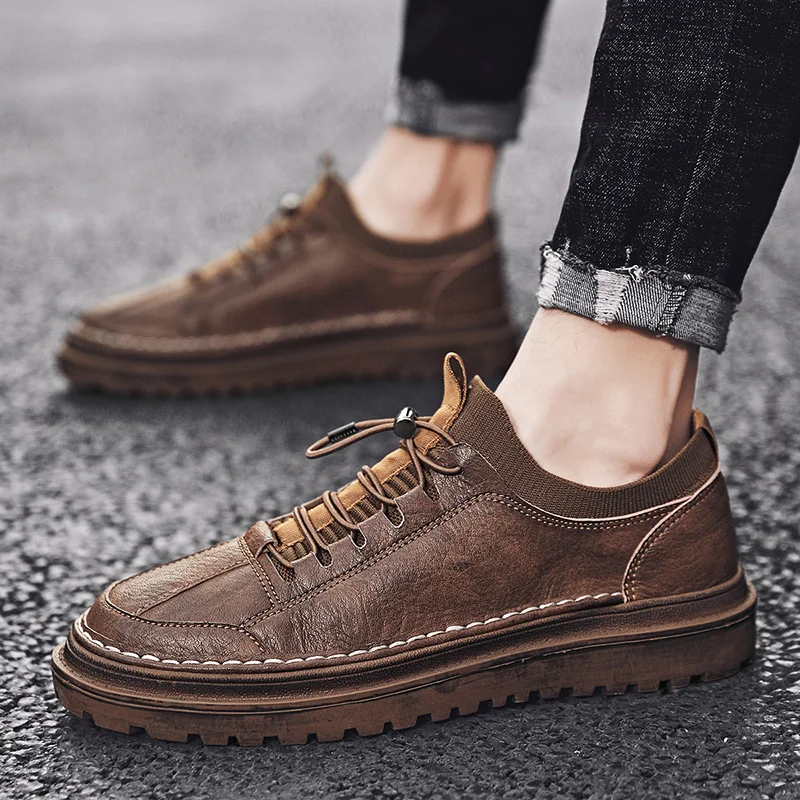 Man Leather Shoes Design Casual Male Spring Autumn Genuine slip on fashion Walking Footwear Handmade Men's shoes | Обувь