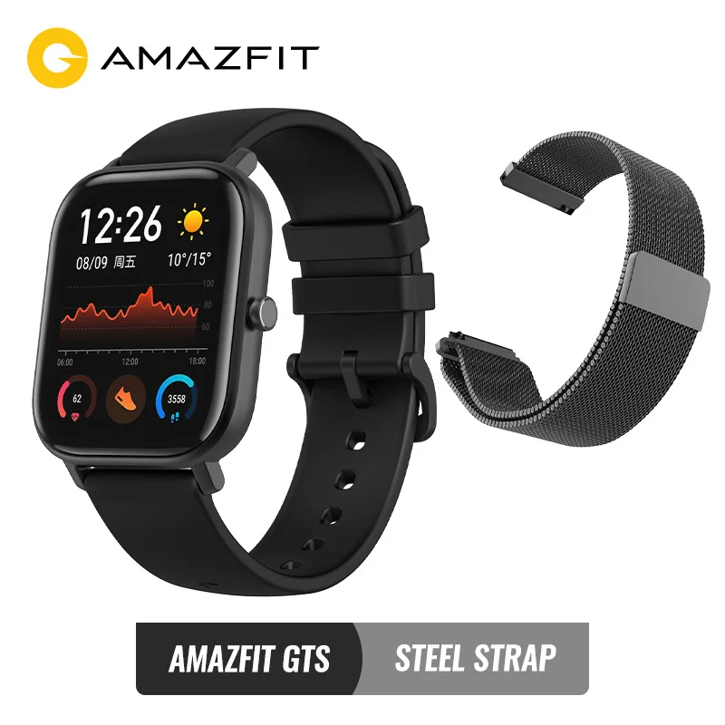 Black and steel St Предпродажа Amazfit GTS Глобальная версия Умные часы SmartWatch GPS Бег Спорт ЧСС 5ATM Водонепроницаемый браслет AMOLED Amazfit - Цвет: Black and steel St