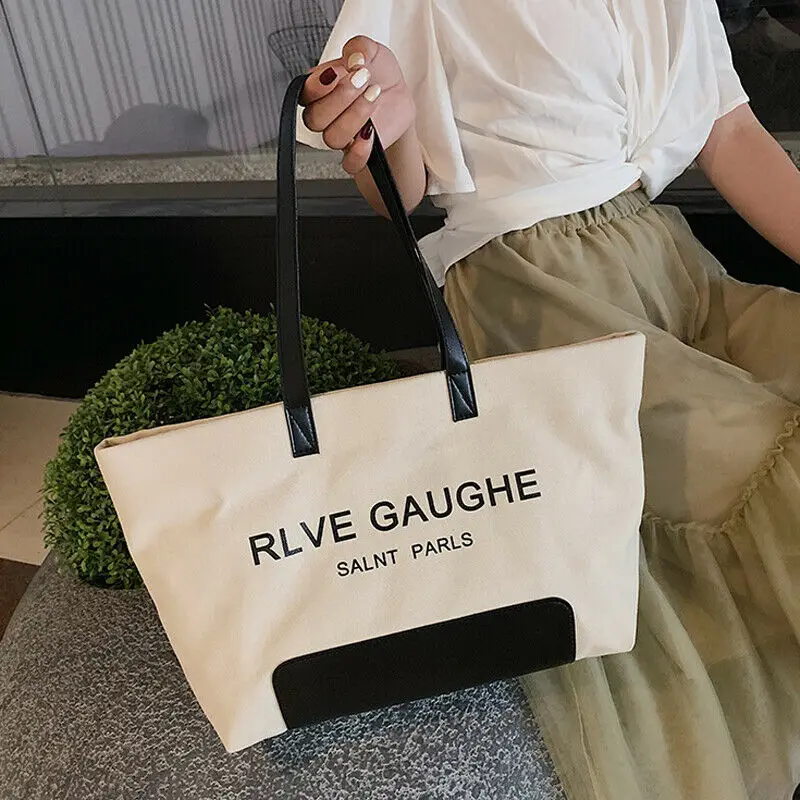 

2019 Newest Hot Women Canvas Tote Bag Fashion Shoulder Bag Concise Letter Printing Shoulder Cloth Bags Ladies Shopping Bags