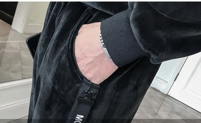 2020 Men Sport Suit Autumn Winter Hooded Sweatshirts+Pants Velvet Sportswear Two Piece Set For Tracksuit Clothing | Мужская одежда