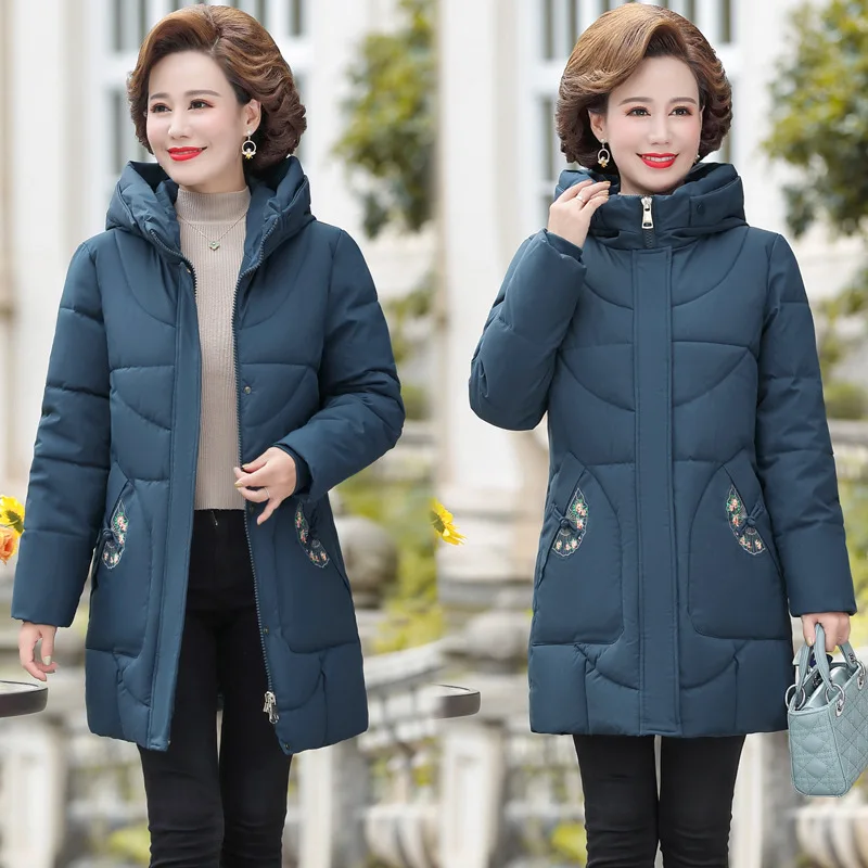 Women Winter Long Embroidery Jacket Thick Warm Parkas Ladies Hooded Cotton Padded Coat Female Stylish Outerwear Brand Clothing