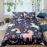 zeimon unicorn bedding set 3d animal printed polyester queen king duvet cover with pillow sham bedding sets home textiles