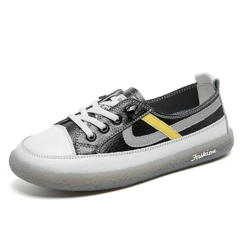 

Women's Genuine Leather Sneakers Women Casual Fashionable Sports Shoes Vulcanized Woman Summer Flat Shoe Ladies White Lacing 41