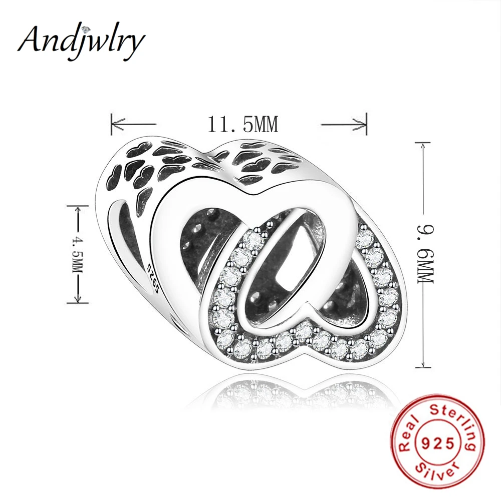 Серебряные бусины 925 пробы с двойными сердечками подходят к оригинальному