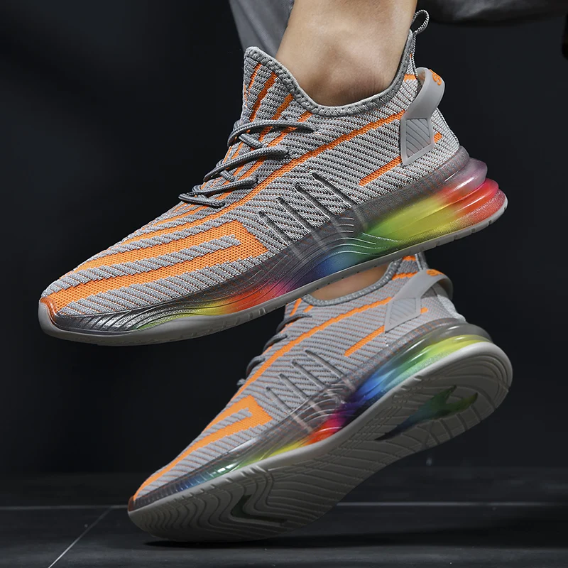 

Men's Casual Shoes Breathable Knitted transparent rainbow bottom Knitted Shoes Casual No-slip Soft bottom Lace-up Casual Shoes