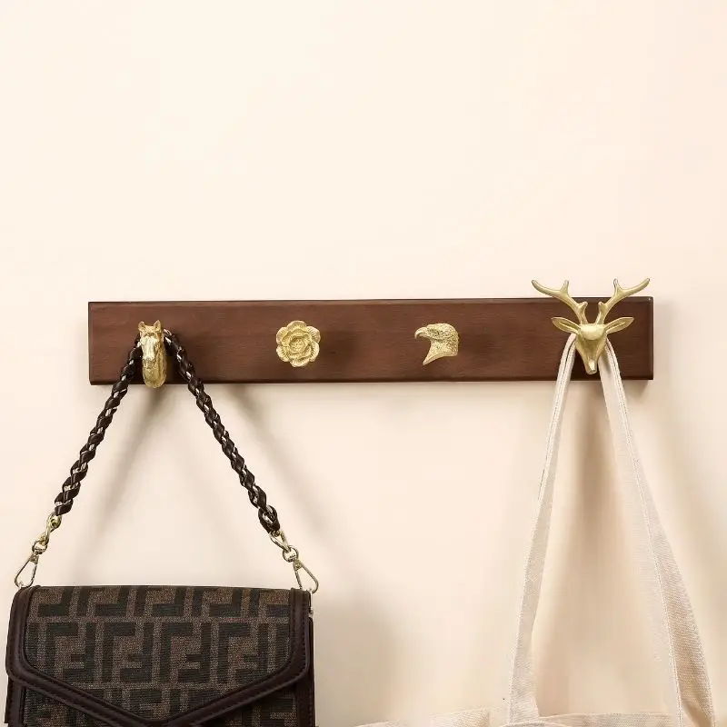 New solid wood brass hooks home hanger wall hanging creative porch coat wardrobe hook European and American style hook
