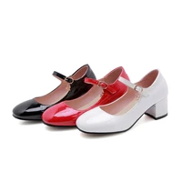 agodor mary jane shoes for women block heels patent leather pumps medium heel office work ladies shoes black white plus size