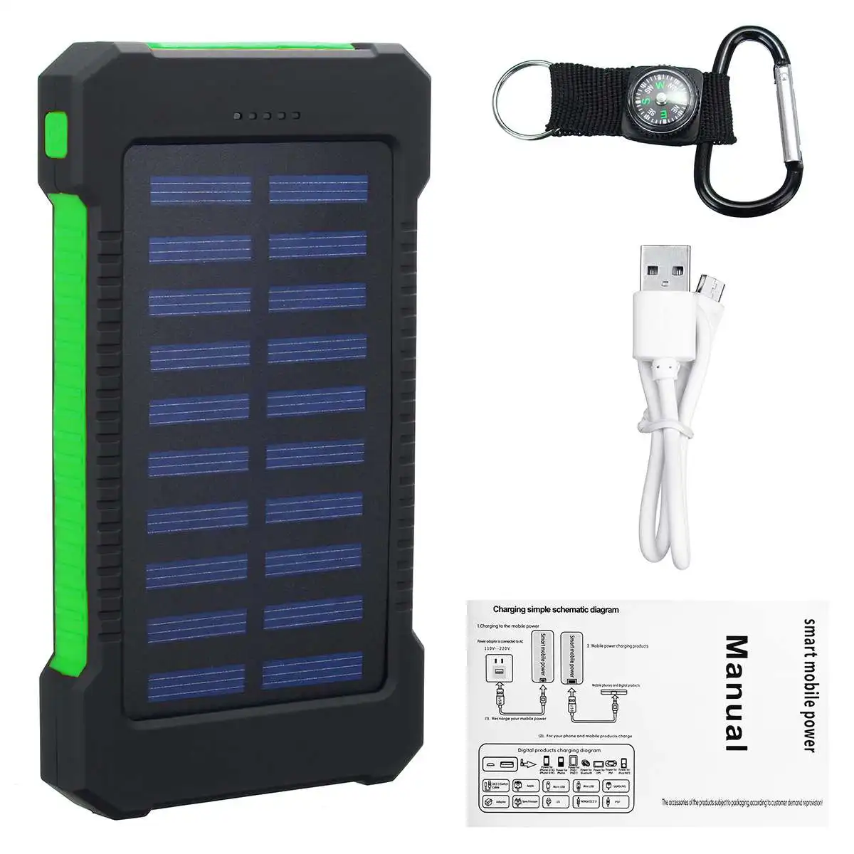 20000mAh Green 20000 мАч/30000 мАч Солнечное зарядное устройство водонепроницаемое солнечное зарядное устройство двойной USB внешний зарядное устройство банк питания для Xiaomi для huawei для iPhone - Цвет: 20000mAh Green