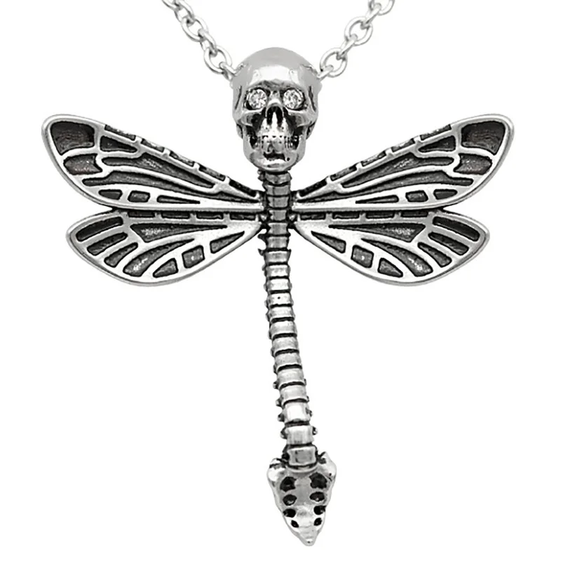 

Fashion retro style dragonfly skull necklace men and women popular hip-hop party accessories pendant Halloween gifts wholesale