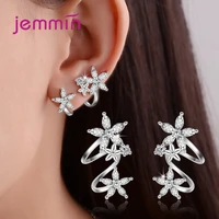 new arrival korean fashion trendy genuine 925 sterling silver clip earrings lovely flowers shape with bright aaaaa cz crystal