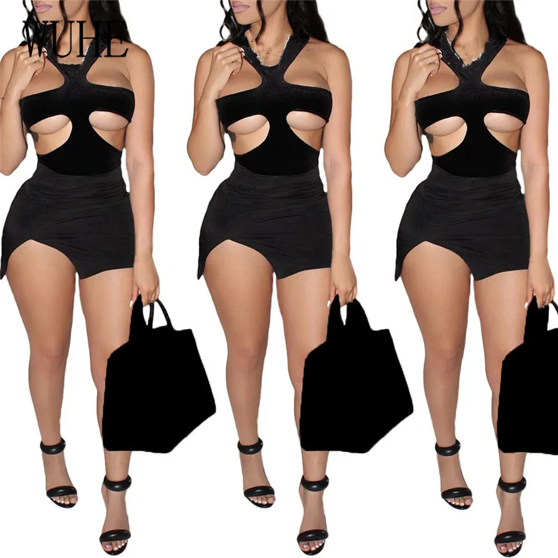 

Ажурное Асимметричное мини-платье YEYA с открытыми плечами, без рукавов, пикантное облегающее платье с V-образным вырезом, обтягивающее вечер...