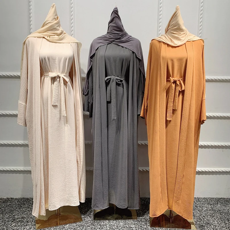 Африканские Abayas для женщин, турецкие платья, 2 шт./3 шт., комплекты для мусульман Hijab Dress Open Abaya Dubai, мусульманские костюмы