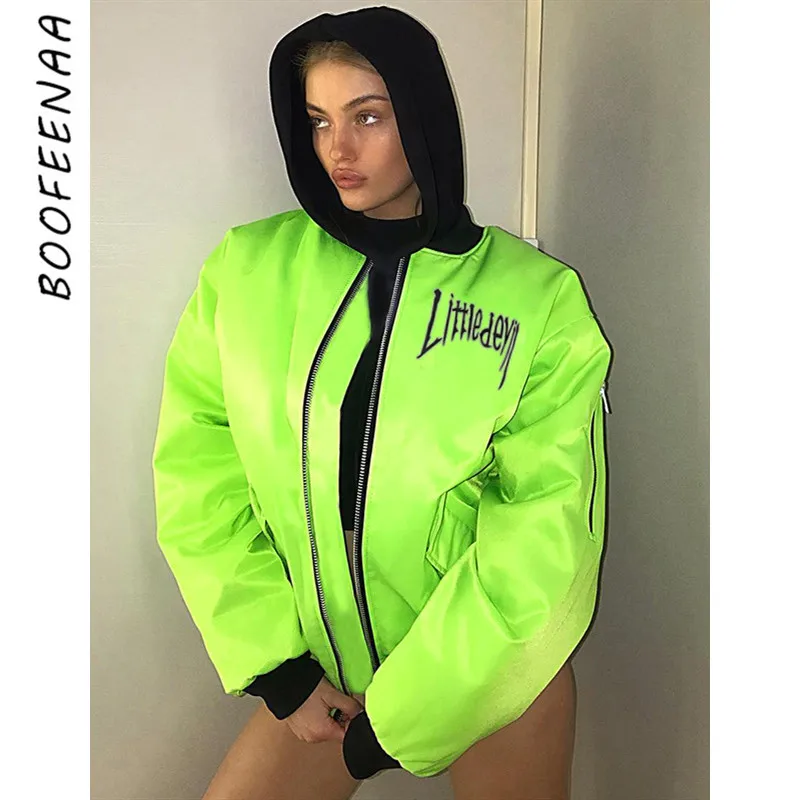 BOOFEENAA куртка бомбер на молнии большого размера Женская одежда 2019 зимняя уличная