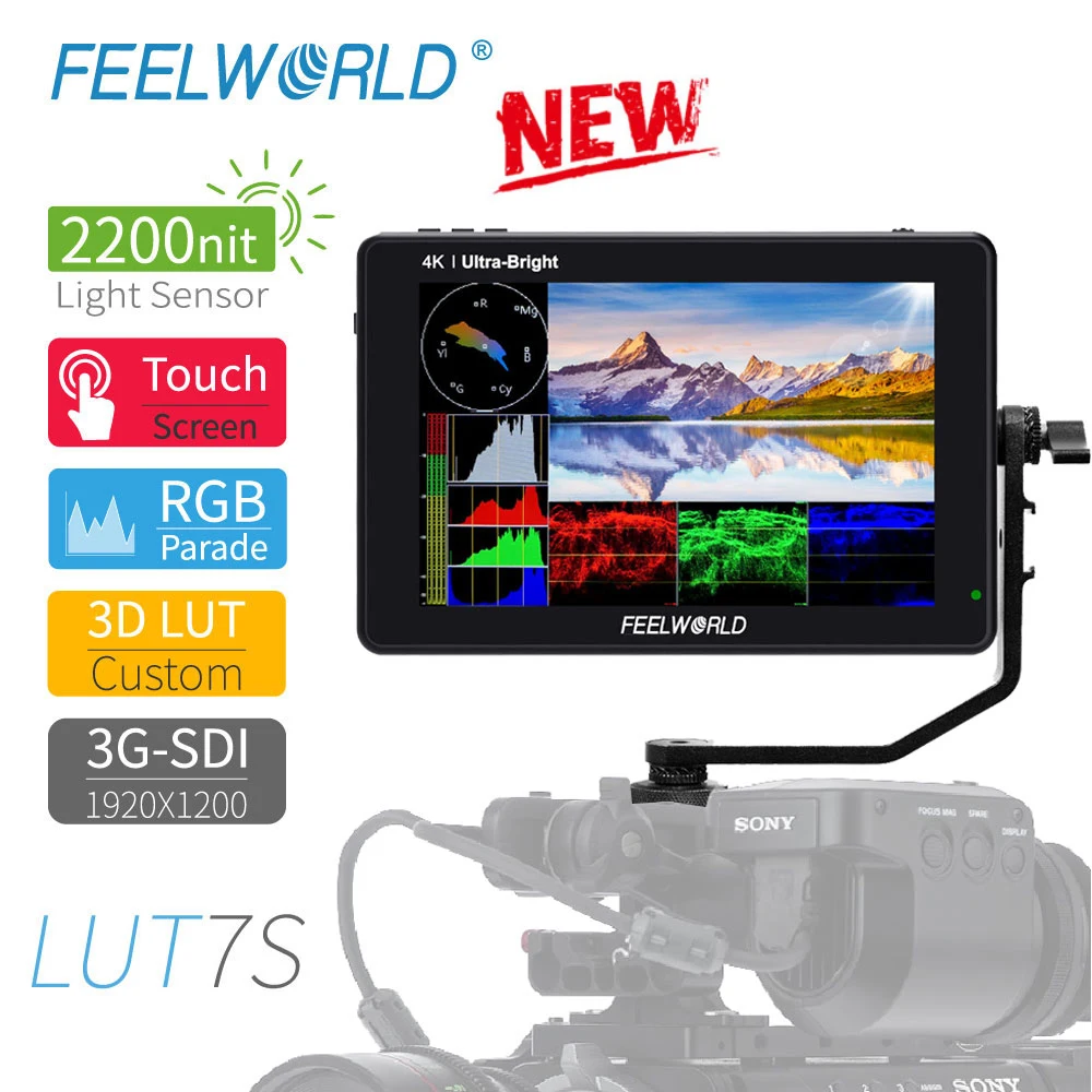 

7-дюймовый монитор FEELWORLD LUT7S 4K для камеры DSLR полевой монитор 2200nits 3D LUT сенсорный экран 3G-SDI HDMI 1920x1200 видеокамера s