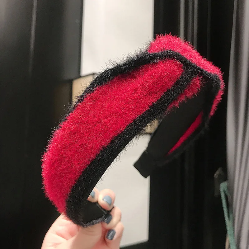 

Sweet Retro Women Cross Head Band Elegant Rabbit Fur Hairbands Hair Accessories Patchwork Color Headbands Birthday Festival Gift