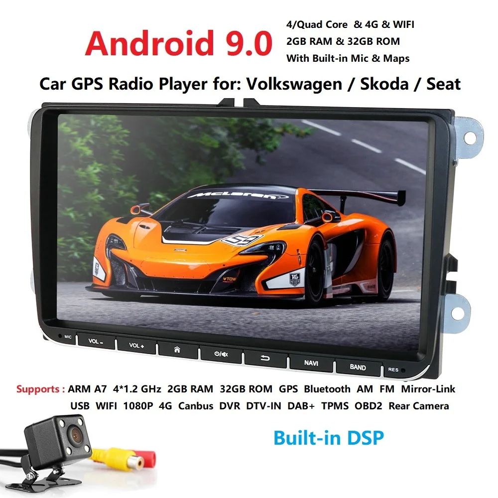 Android 9,0 Автомобильный мультимедийный gps навигатор 1024*600 4 ядра для Фольксваген Шкода Поло Гольф 5 6 PASSAT JETTA TIGUAN TOURAN Caddy