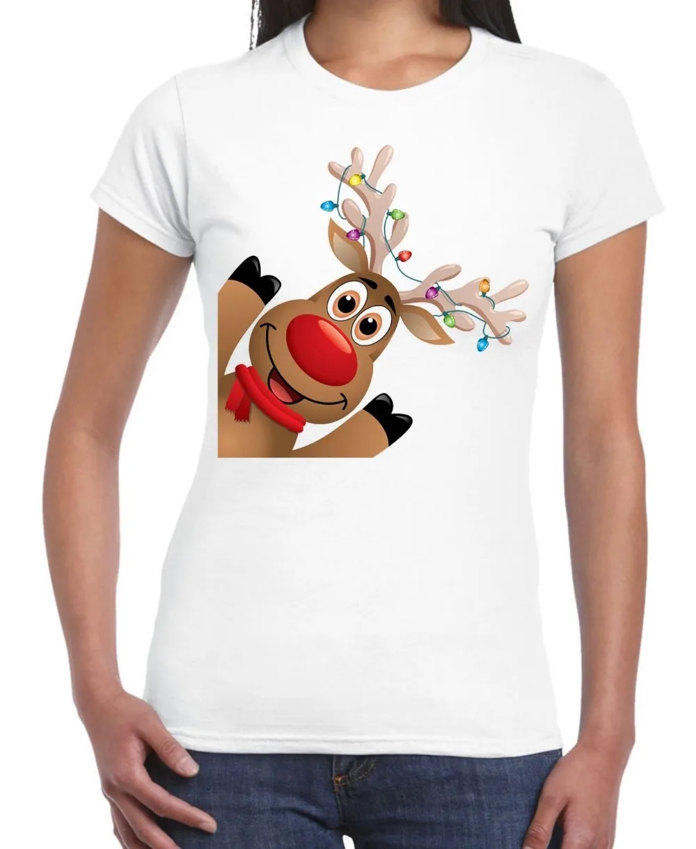 

Christmas Elk Tees Santa Claus Christmas Tree Snowman Print Cartoon Shirt Happy New Year Holiday Fashion Women Clothing Tshirt
