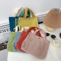 retro female bag college style morandi color small hand carrying cosmetic bag corduroy lunch bag coin purse handbag fashion