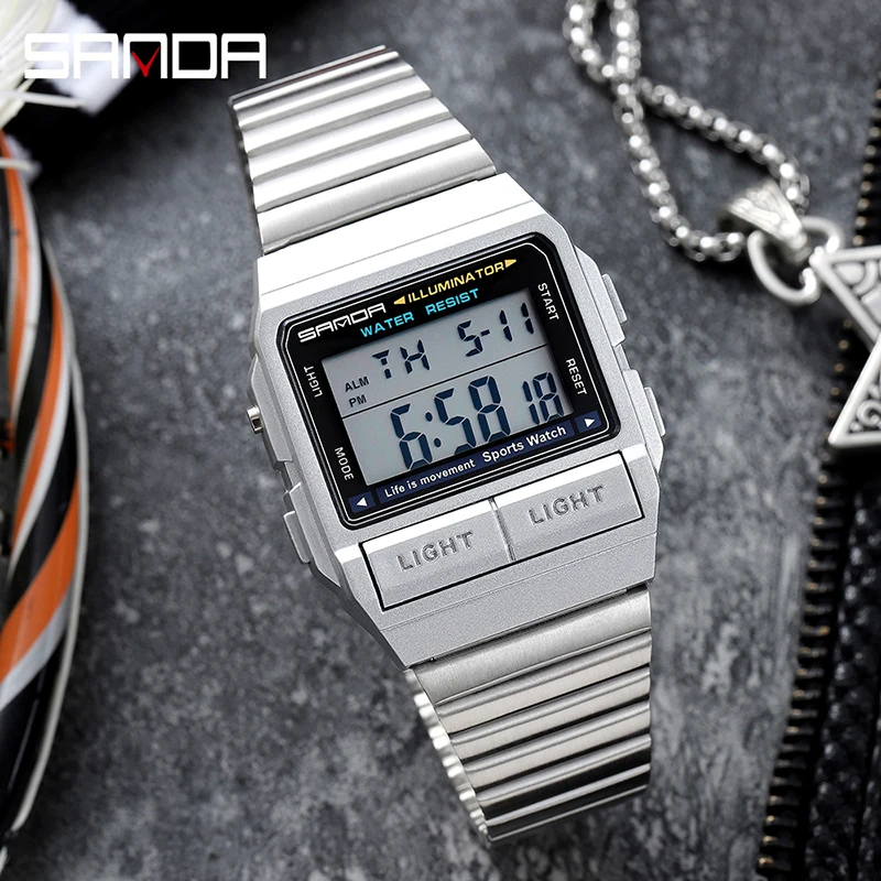 

Часы наручные SANDA Мужские кварцевые серебристые, брендовые роскошные стальные водонепроницаемые электронные, 2007
