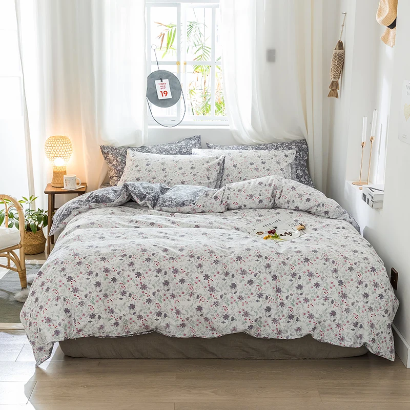 

100%Cotton Soft Bed sheet Duvet Cover Set Reversible Comforter case Pillowshams Single Double Bedding Set Twin Queen King size