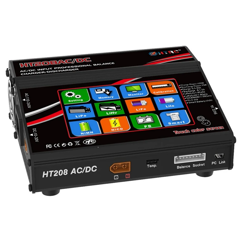 

HTRC HT208 AC DC 420W 20A LCD Press Screen Balance Charger Discharger for 1-8S Lilon LiPo LiFe LiHV Nicd NiM PB Battery