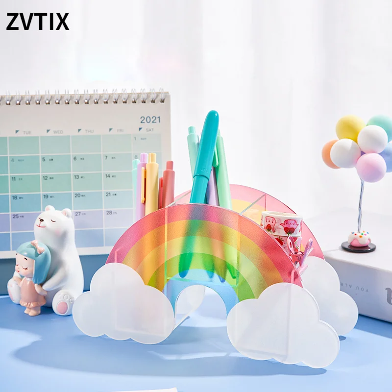 

Акриловый держатель для ручек, офисные органайзеры, канцелярские принадлежности, Настольный ящик, милый органайзер для дома, Радужный цветочный формованный ящик, розовый