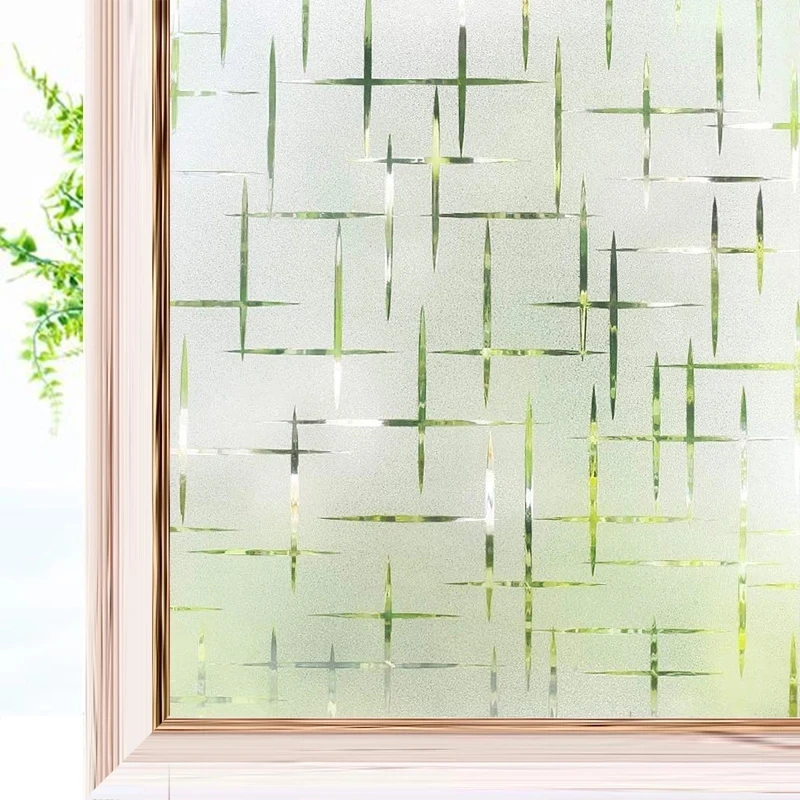 

Frosted Privacy Glass Film Cross Pattern Self Adhesive Matte Static Cling Stained Opaque Heat Control Anti UV Window Film