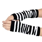 Полосатые хлопковые длинные перчатки без пальцев, черные зимние теплые трикотажные длинные перчатки без пальцев для рук и запястья, варежки, зимние женские перчатки